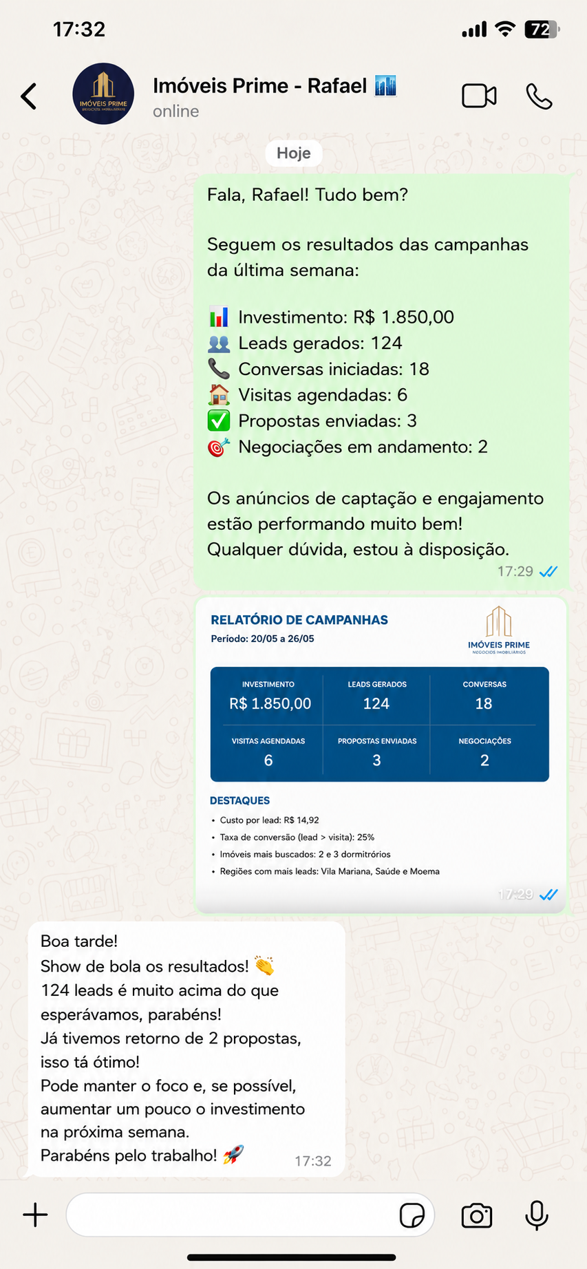 Print de resultado no WhatsApp
