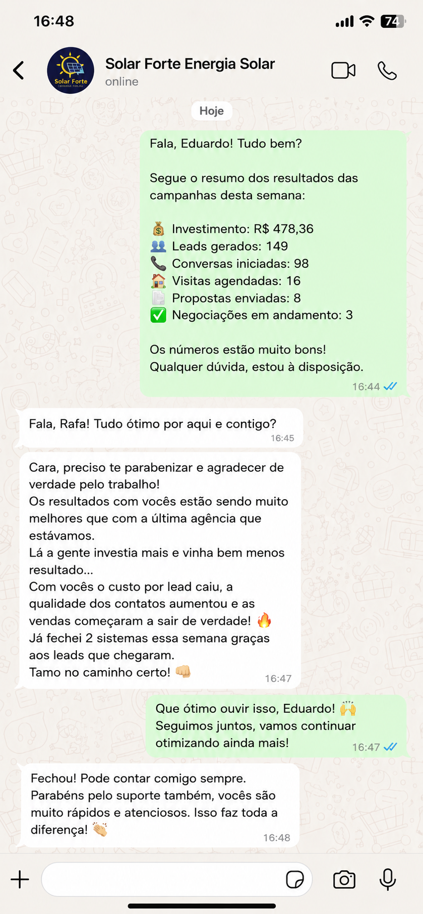 Print de resultado no WhatsApp